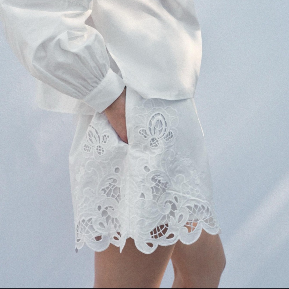 Zara Embroidered Lace Trim Pleated Women Shorts Sz S - Picture 5 of 11